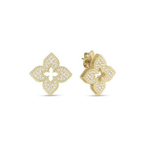 Venetian Princess Pave Flower Stud Diamond Earrings - 1