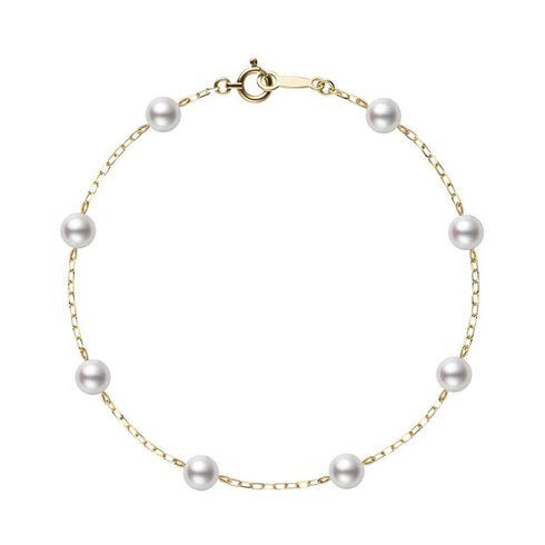 Akoya Cultured Pearl Station Bracelet in Gold - 1