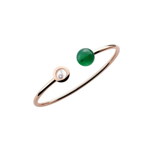 Happy Diamonds Open Round Diamond And Green Agate Bangle - 1