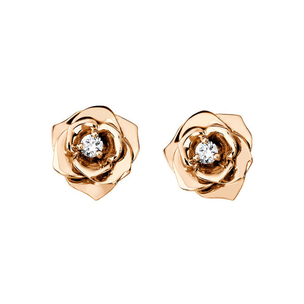 Piaget Rose Flower Stud 10mm Diamond Earrings - 1