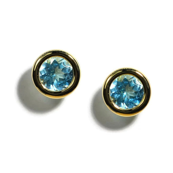 Gaia Round Stud Blue Topaz Earrings - 1