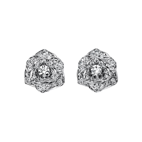 Piaget Rose Flower Pave Stud 10mm Diamond Earrings - 1