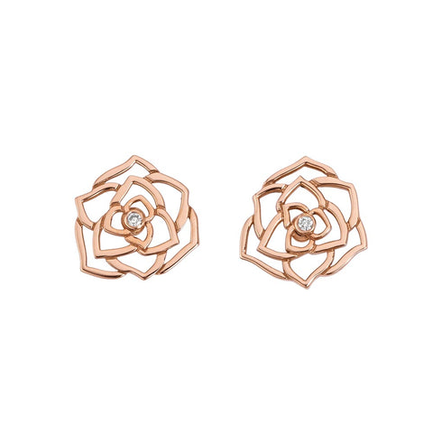 Piaget Rose Open Flower Stud 10mm Diamond Earrings - 1