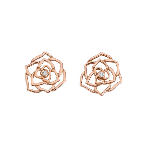 Piaget Rose Open Flower Stud 10mm Diamond Earrings - 1