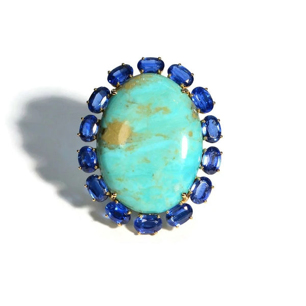 Sole Halo Oval Turquoise And Kyanite Ring - 1