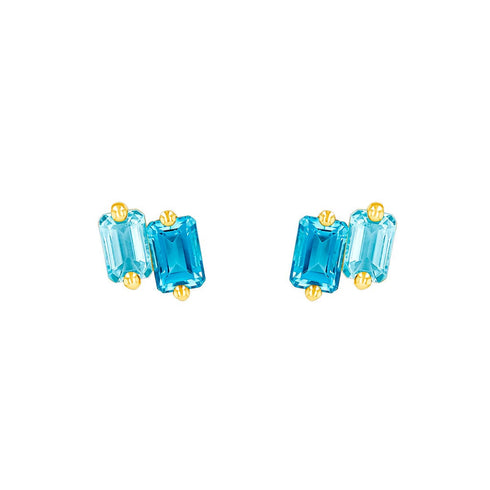 Ann Emerald Cut Light Blue Ombre Studs - 1