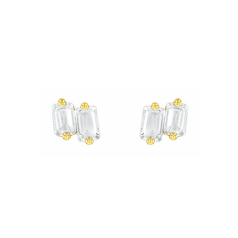 Ann Emerald Cut White Topaz Studs - 1