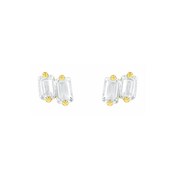 Ann Emerald Cut White Topaz Studs - 1