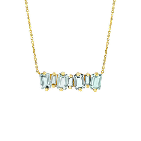 Ann Emerald Cut Green Amethyst Bar Pendant - 1