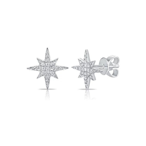 Star Burst Pave Stud Diamond Earrings - 1