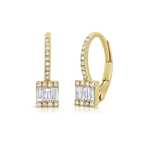 Baguette Diamond Dangle Hoop Earrings - 1