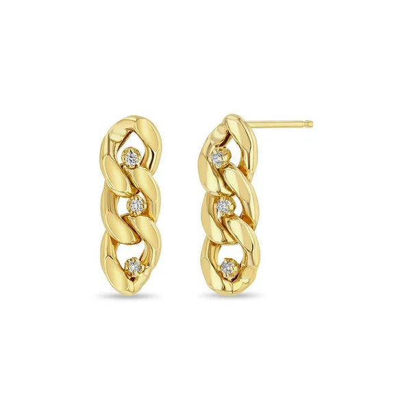 3 Prong Diamond Large Curb Chain Drop Earrings - 1