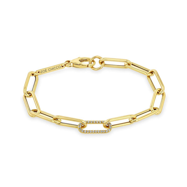 Single Pave Diamond Link Large Paperclip Chain Bracelet - 1
