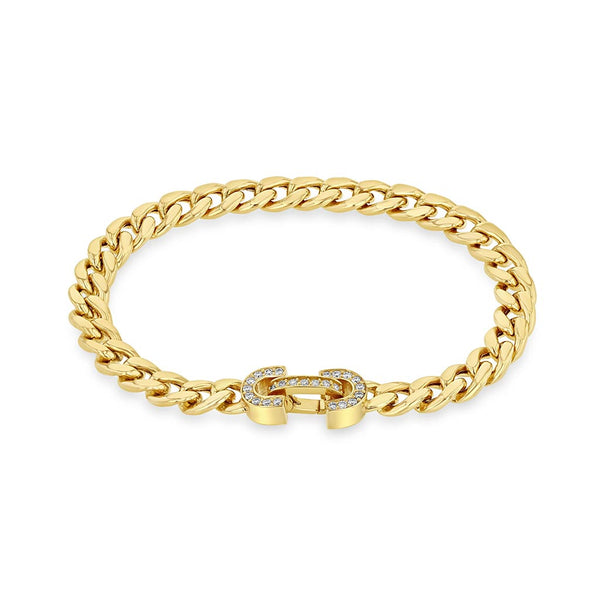 Vintage Pave Diamond Horsebit Link Large Curb Chain Bracelet - 1