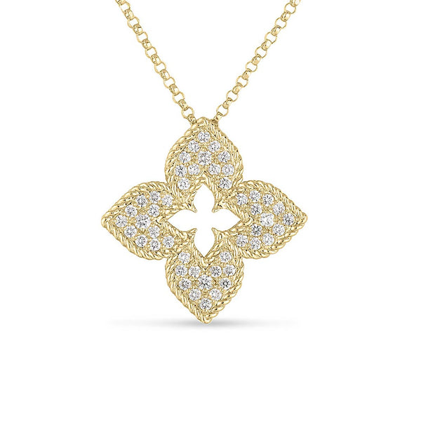 Venetian Princess Pave Flower Diamond Link Pendant - 1