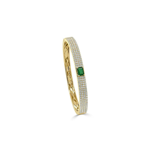 Emerald-Cut Green Emerald & Diamond Bangle - 1