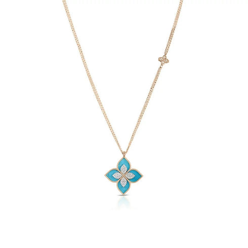 Venetian Princess Medium Flower Turquoise & Diamond Necklace - 1