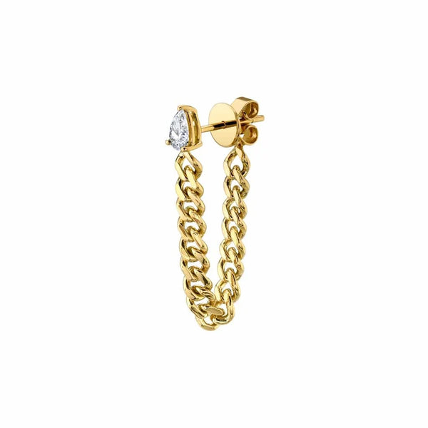 Pear Diamond Cuban Link Loop Earring - 1
