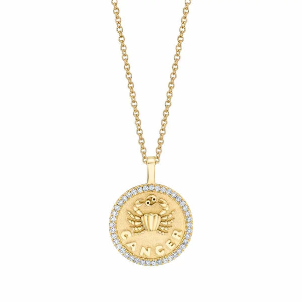 Cancer Zodiac Coin Pendant With Diamond Frame - 1