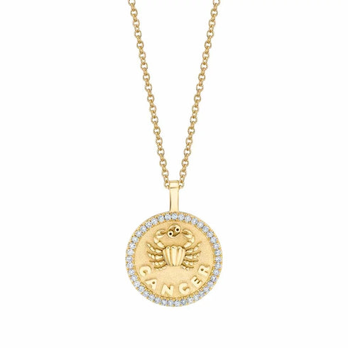 Cancer Zodiac Coin Pendant With Diamond Frame - 1