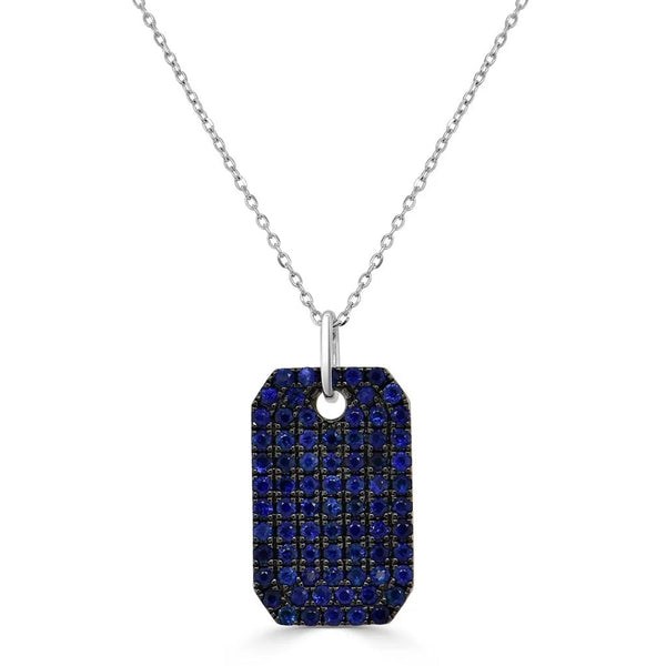 Blue Sapphire Pave Dog Tag Charm On Link Chain - 1