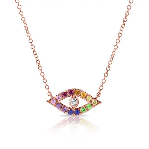 Rainbow Sapphire Evil Eye Necklace - 1