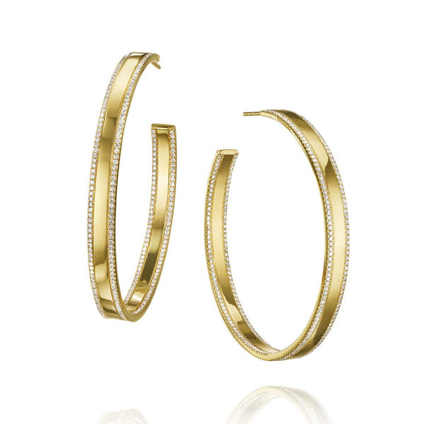Gold Hoop Half Round Diamond Earrings - 1