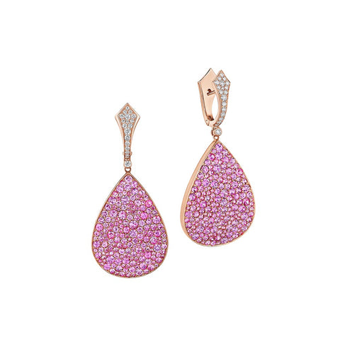 Teardrop Pave Dangle Pink Sapphire And Diamond Earrings - 1