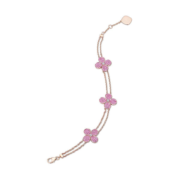 6 Station Flower Pave Pink Sapphire And Diamond Bracelet - 1