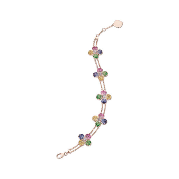 5 Station Flower Pave Rainbow Sapphire Bracelet - 1