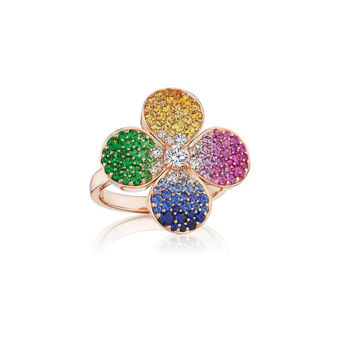 Flower Pave Multi-Colored Sapphire And Diamond Ring - 1