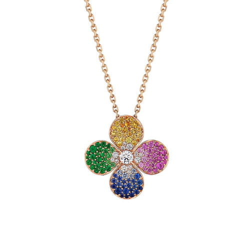 Flower Pave Multi-Colored Sapphire Necklace - 1