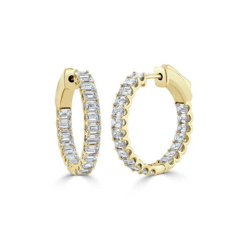 Emerald-Cut Diamond Hoop Earrings - 1