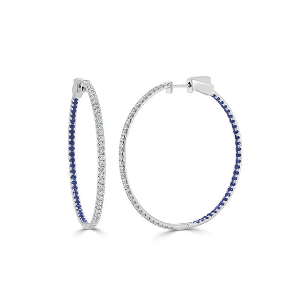Half Diamond Half Sapphire Hoop Earrings - 1