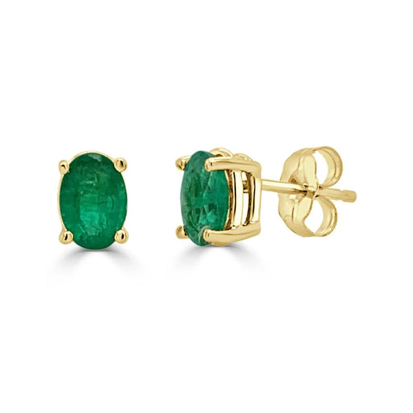 Green Emerald Oval Studs - 1