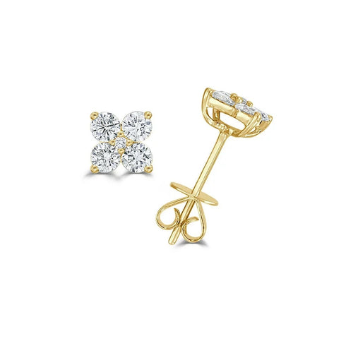 Cluster Flower Stud 0.3in Diamond Earrings - 1