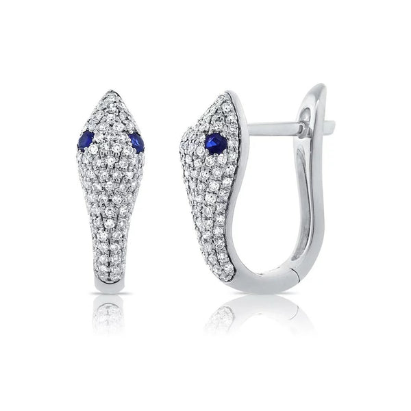 Blue Sapphire & Diamond Snake Huggie Earrings - 1