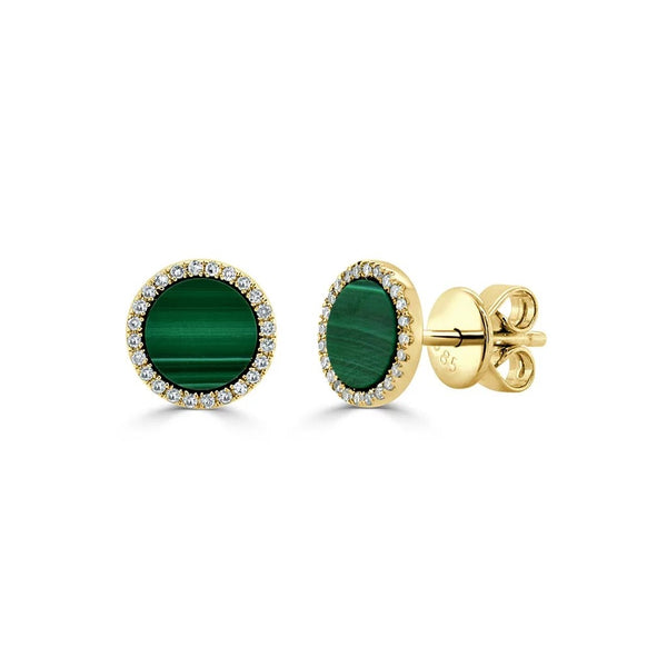Gold Diamond & Malachite Disc Studs - 1