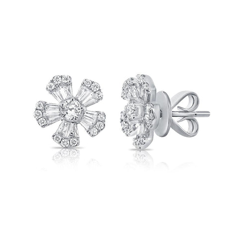 Cluster Flower Stud Diamond Earrings 0.7ctw - 1