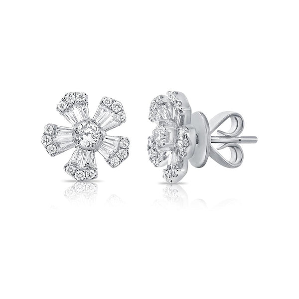 Cluster Flower Stud Diamond Earrings 0.7ctw - 1