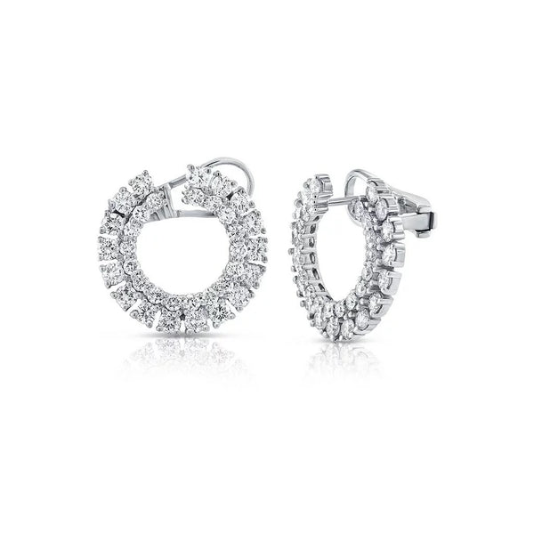 Diamond Double Row Front-Facing Hoop Earrings - 1