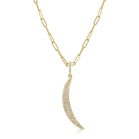 Crescent Moon Pave Paperclip Diamond Pendant - 1