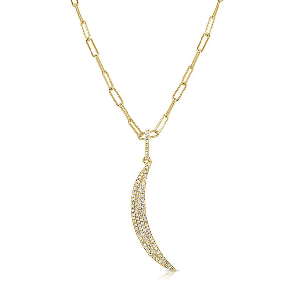 Crescent Moon Pave Paperclip Diamond Pendant - 1