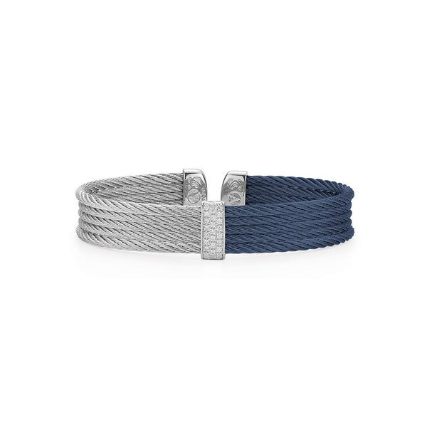 Blueberry & Grey Cable Mini Cuff with Diamonds Bracelet - 1