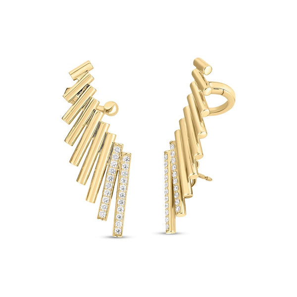 Gold Domino Diamond Climber Earrings - 1