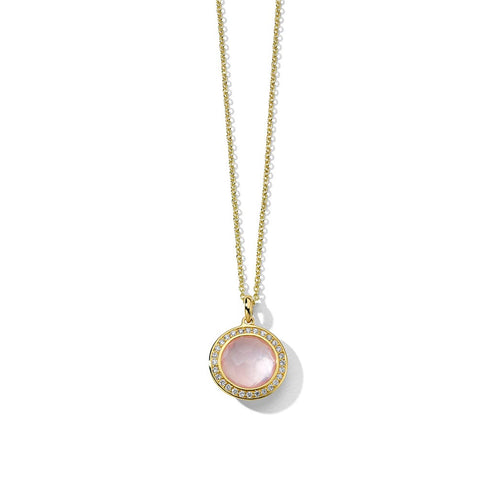Rose Quartz Mini Pendant Necklace With Diamonds - 1