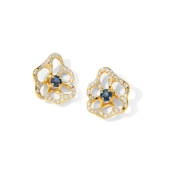 Mini Flora Studs With Diamond And Blue Sapphire - 1