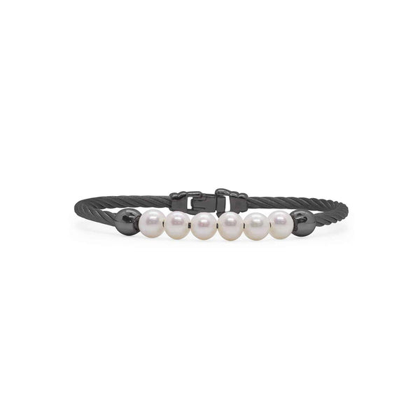 Black Cable with Freshwater Pearls Bracelet - 1