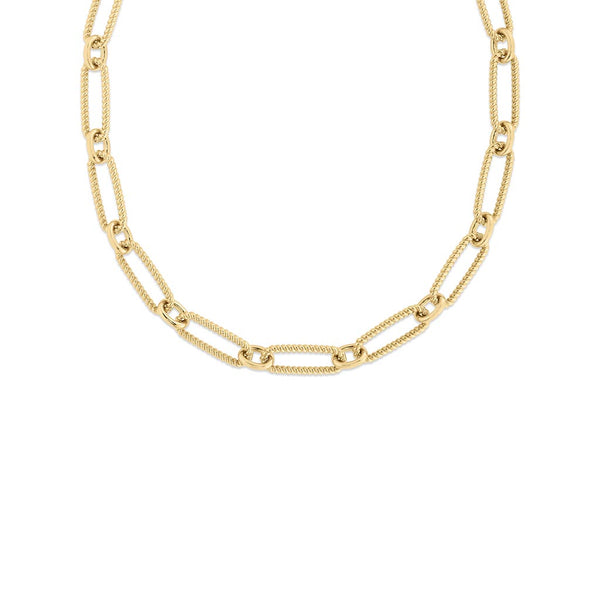 Designer Gold Alternating Fluted Paperclip & Oval Link Necklace - 1