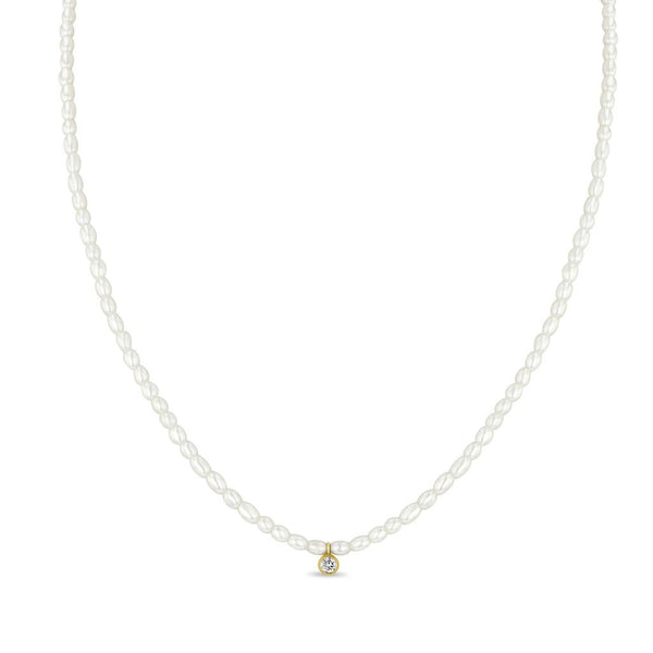 Diamond Pendant Rice Pearl Necklace - 1